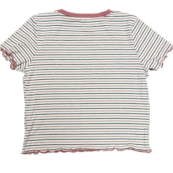 Y2K Style Women’s Cropped Baby Tee With Mauve and Black Stripes Lettuce Edge LG - Picture 2 of 6